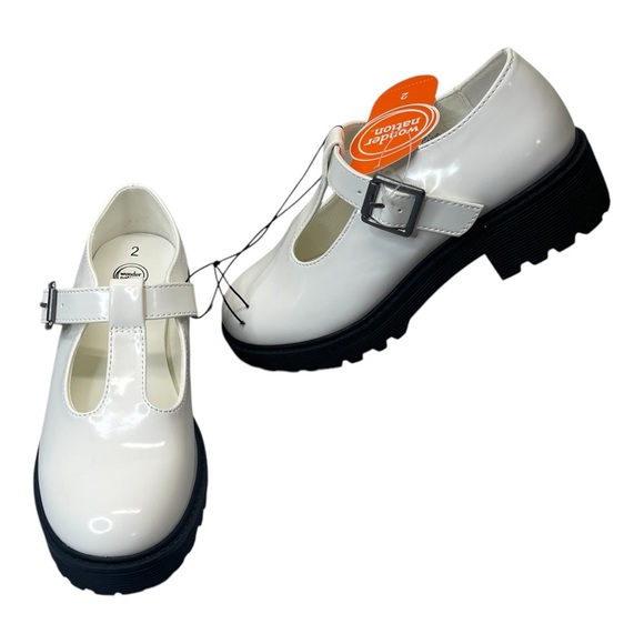 Wonder Nation White Black Soles Mary Jane Girl’s Shoe’s Memory Foam Insoles New - Picture 1 of 13
